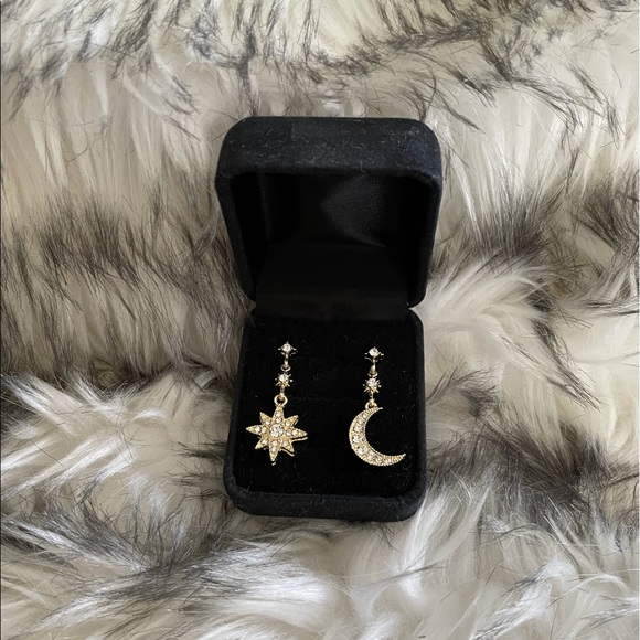 Gold Celestial Moon & Star Drop Dangle Earrings - Picture 6 of 6